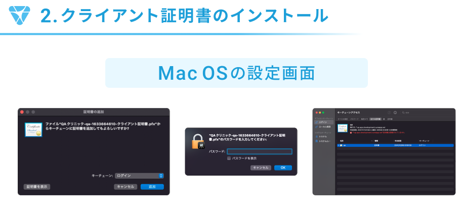 Macの証明書インストール画面