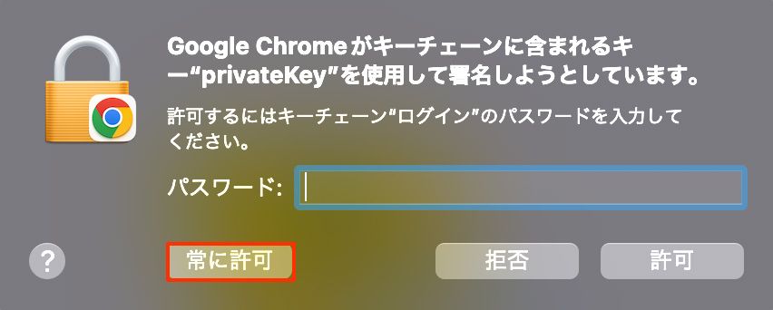 署名許可のパスワード入力画面